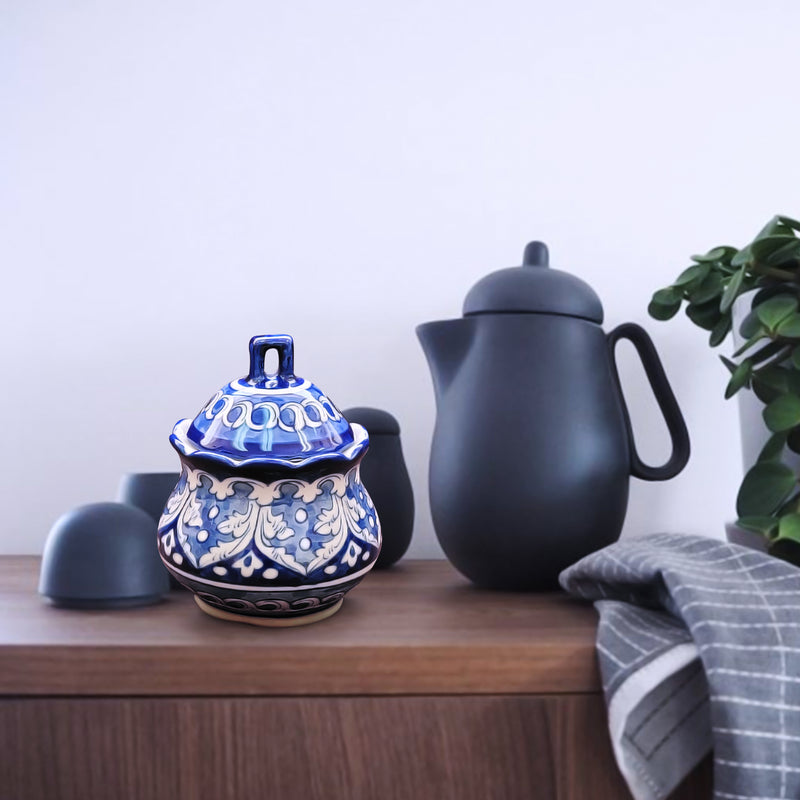 Blue Pottery - Sugar Pot with Lid