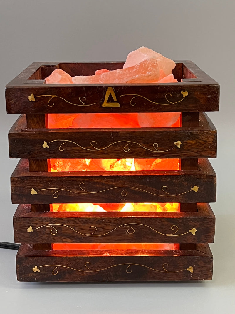 Himalayan Pink Rock Salt Lamp- Wooden Basket Brass (11 inches, 13 lbs) Best Gift Item