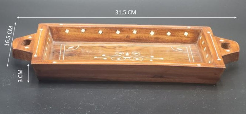 Carved Wooden - Small tray with plastic design