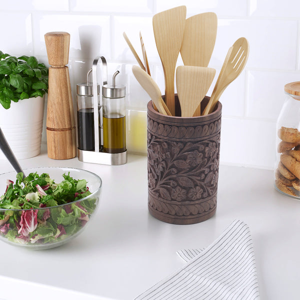 Carved Wooden - Pencil / Utensils Holder