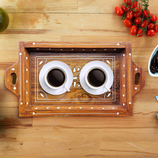 Carved Wooden - Small tray with plastic design